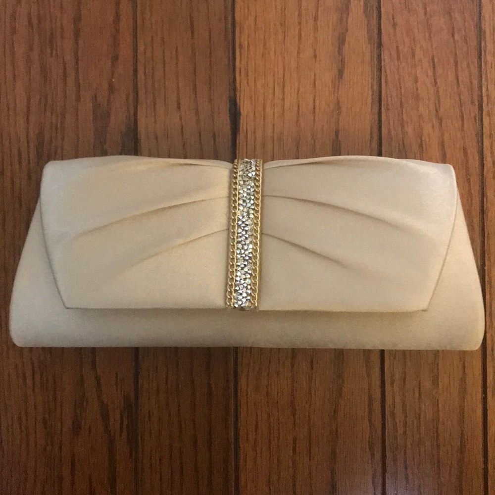 Champagne formal evening clutch gold, rhinestones